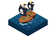 Isometric pirate ship Icon