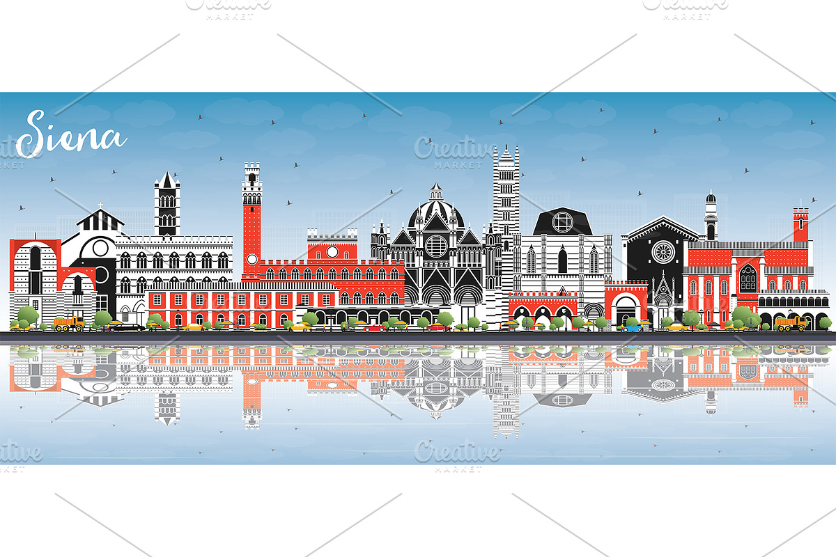 Siena Tuscany Italy City Skyline in Illustrations - product preview 8