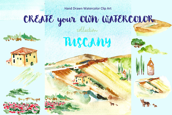 Tuscany Italy Watercolor maps & food in Illustrations - product preview 1