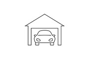 Car in garage line icon on white
