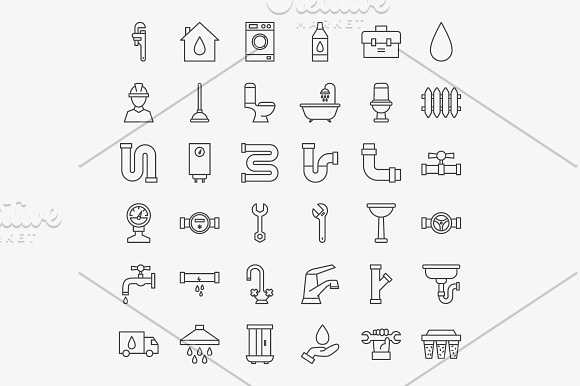 Plumbing Line Art Icons in Icons - product preview 1