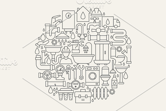 Plumbing Line Art Icons in Icons - product preview 4