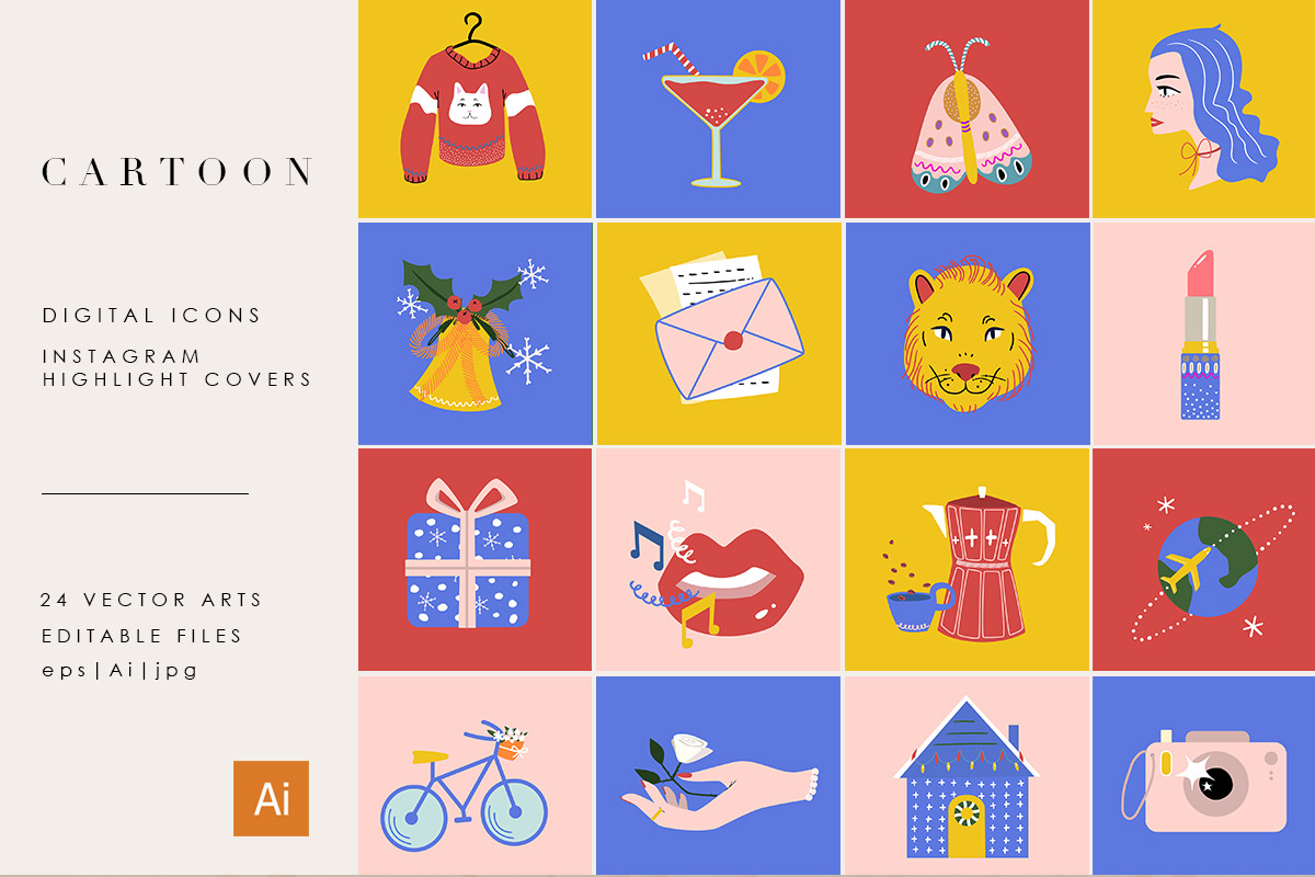 24 Cartoon Highlight Icon Set in Icons - product preview 8