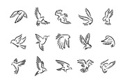 Flying birds icons illustration set