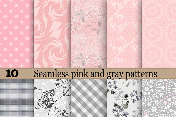 10 Seamless pink and grey patterns