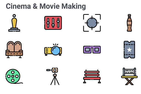 Cinema and Movie Making Color Line in Icons - product preview 2