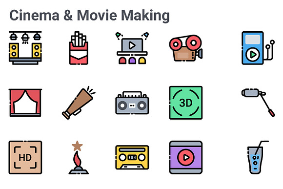 Cinema and Movie Making Color Line in Icons - product preview 3