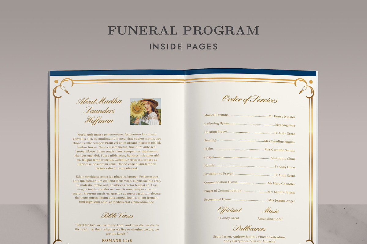Funeral/ Memorial Card Program FP003 in Brochure Templates - product preview 8