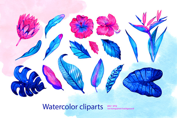 Neon tropical flowers and leaves in Objects - product preview 1