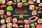 Watercolor Sushi illustrations
