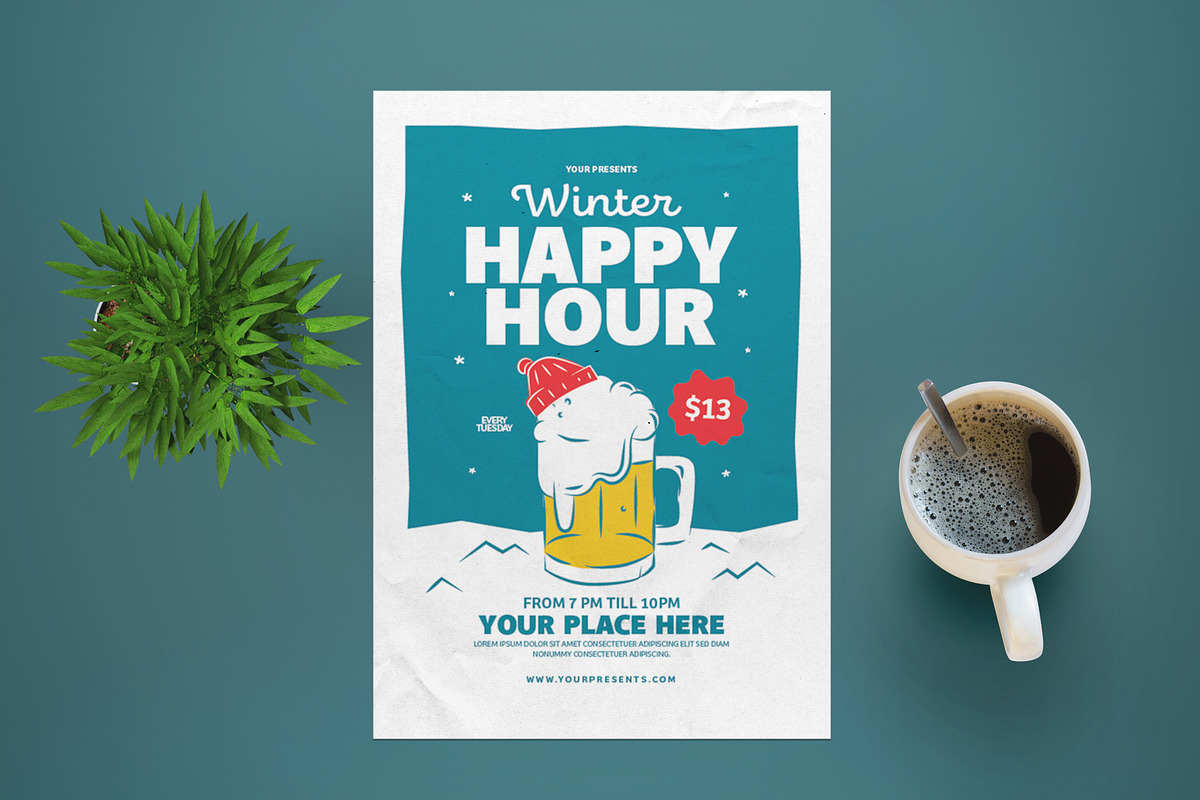Winter Happy Hour Flyer in Flyer Templates - product preview 8