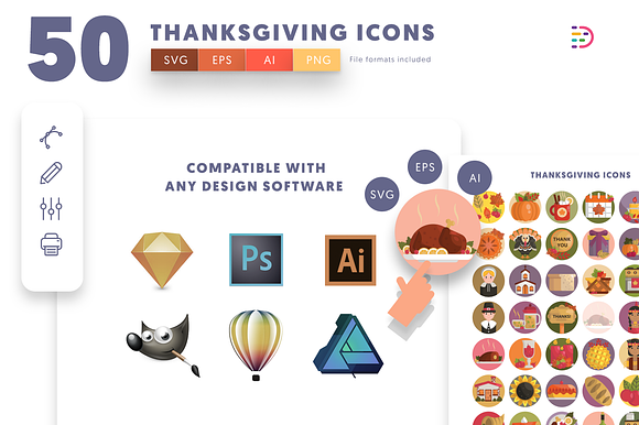 50 Thanksgiving Icons in Icons - product preview 8