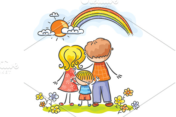 Family looking at the rainbow in Illustrations - product preview 1