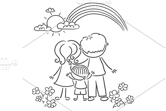 Family looking at the rainbow in Illustrations - product preview 3
