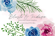 Blush and Indigo Watercolor Floral