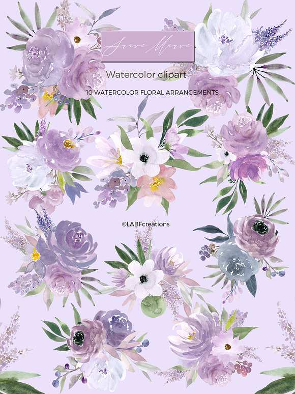 Sauve Mauve. Watercolor flowers in Illustrations - product preview 1