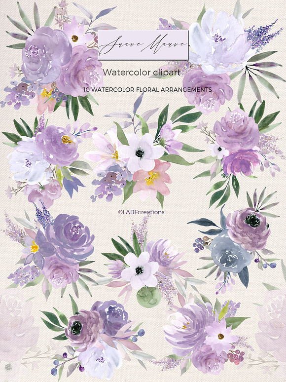 Sauve Mauve. Watercolor flowers in Illustrations - product preview 6