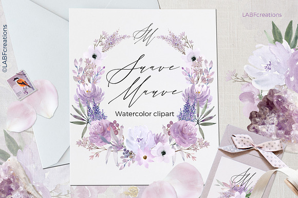 Sauve Mauve. Watercolor flowers in Illustrations - product preview 7