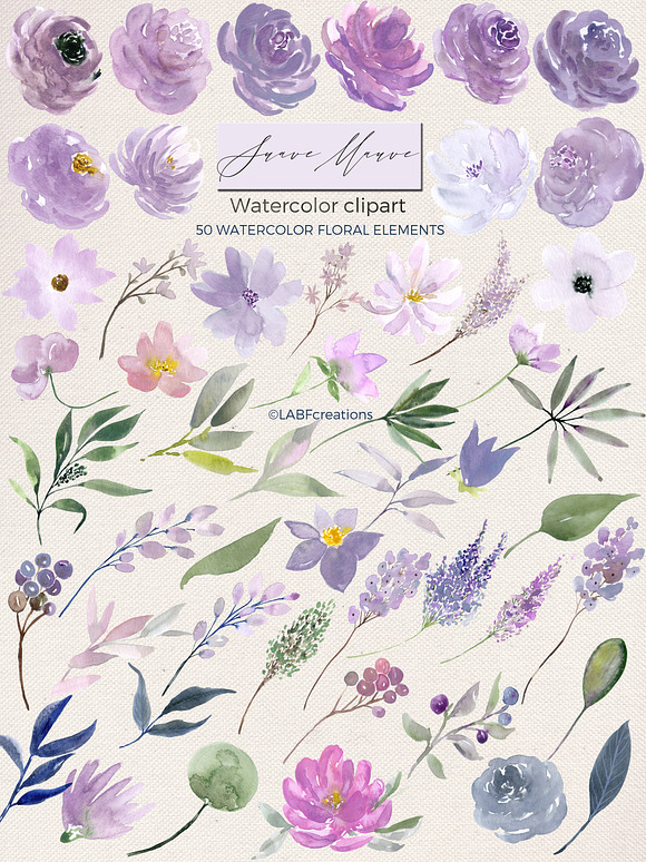 Sauve Mauve. Watercolor flowers in Illustrations - product preview 10
