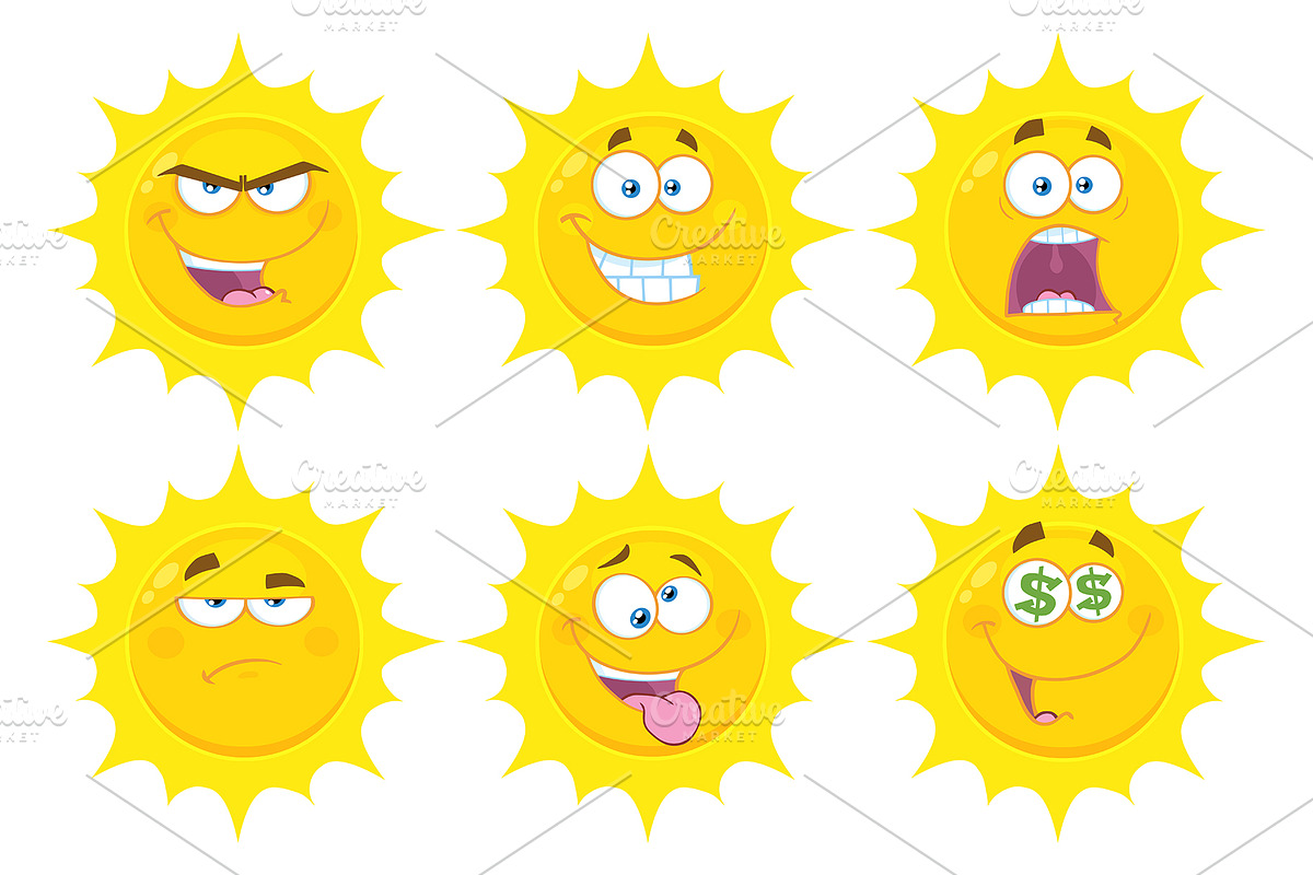 Funny Yellow Sun Collection Set - 3 in Illustrations - product preview 8