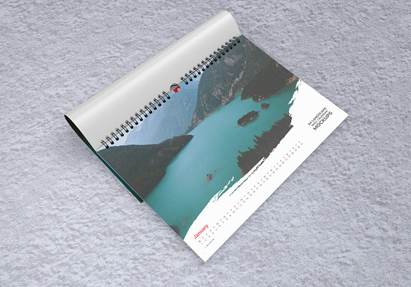 A4 Landscape Wall Calendar Mockups in Print Mockups - product preview 5