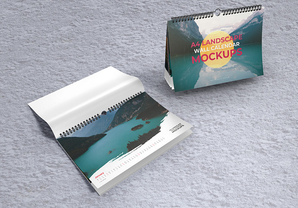 A4 Landscape Wall Calendar Mockups in Print Mockups - product preview 6
