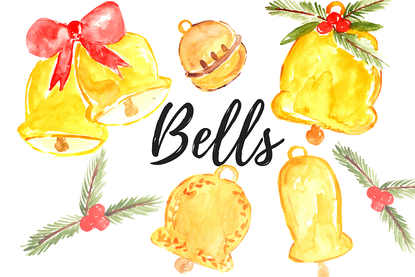 Watercolor Christmas bells