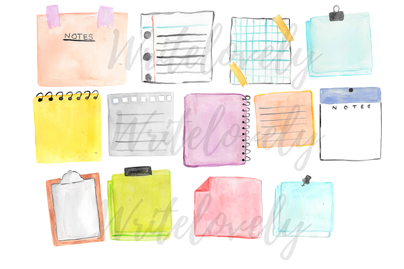 Watercolor note paper clipart in Illustrations - product preview 1