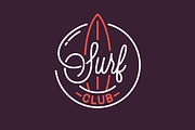 Surf club logo. Round linear logo.
