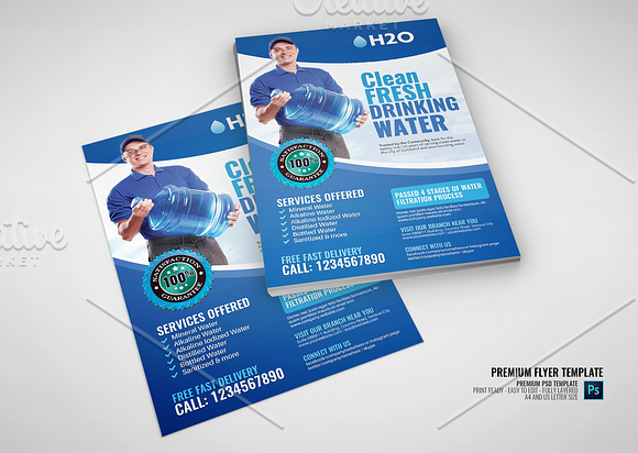 Watery Delivery Services Flyer in Flyer Templates - product preview 2