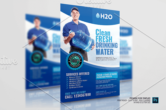 Watery Delivery Services Flyer in Flyer Templates - product preview 3