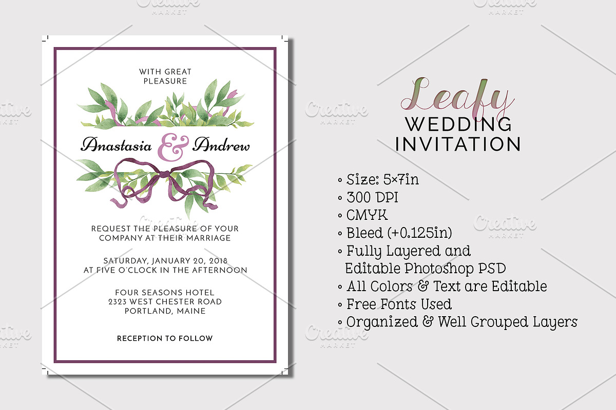 Leafy Wedding Invitation in Wedding Templates - product preview 8