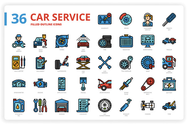 36 Car Service Icons x 3 Styles
