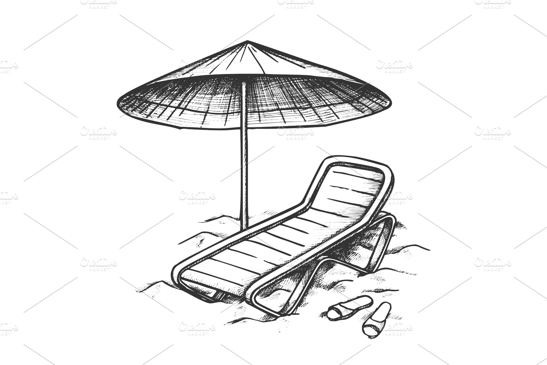 Beach Chair With Umbrella And Custom Designed Illustrations