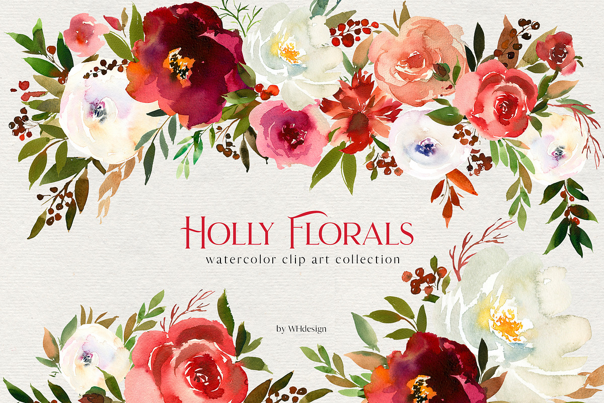 Holly Florals Watercolor Flowers PNG in Illustrations - product preview 8