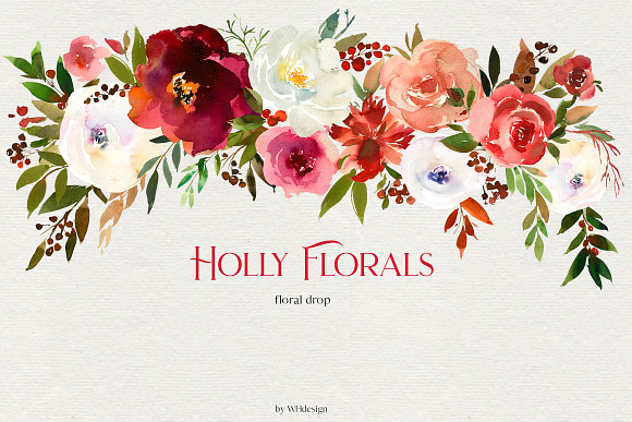 Holly Florals Watercolor Flowers PNG in Illustrations - product preview 1