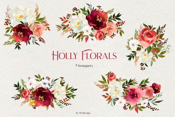 Holly Florals Watercolor Flowers PNG in Illustrations - product preview 2