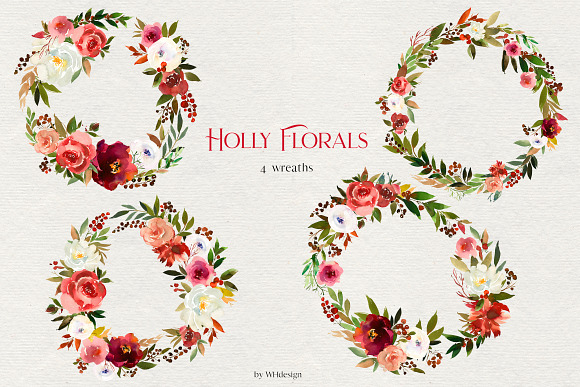 Holly Florals Watercolor Flowers PNG in Illustrations - product preview 3