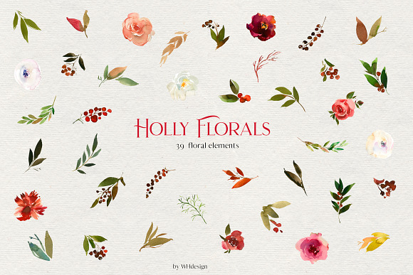 Holly Florals Watercolor Flowers PNG in Illustrations - product preview 5