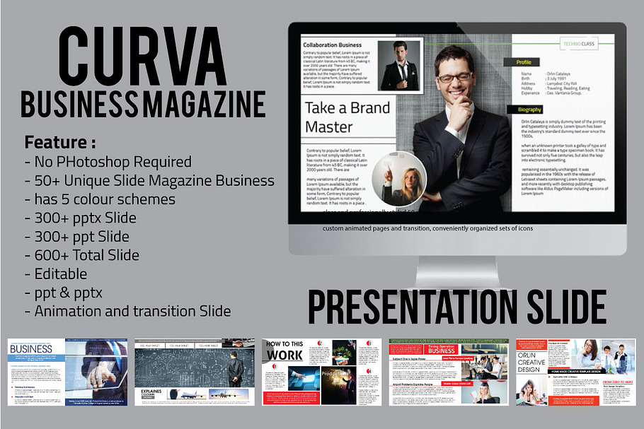 Curva Business Magazine Presentation in Presentation Templates - product preview 8
