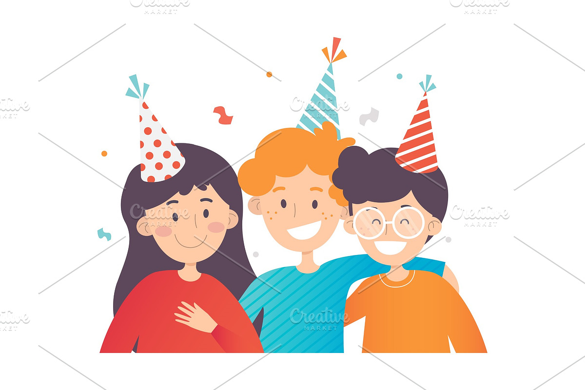 Children in striped party hats in Illustrations - product preview 8