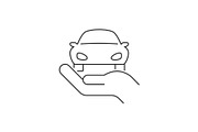 Hand holding car linear icon