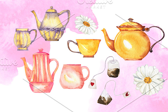 Tea time watercolor set in Illustrations - product preview 1