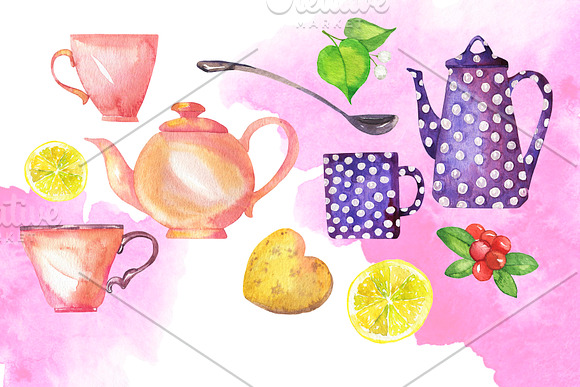 Tea time watercolor set in Illustrations - product preview 2