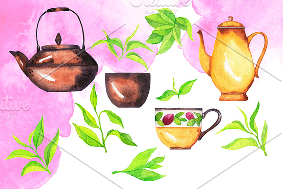 Tea time watercolor set in Illustrations - product preview 3