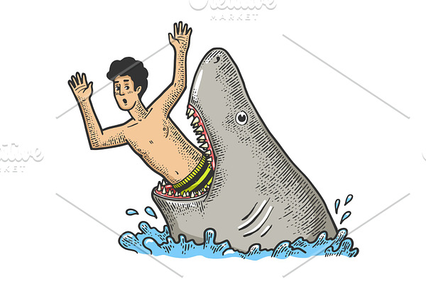 Shark eat man sketch vector
