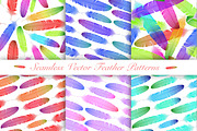 Colorful Feathers. Seamless Patterns