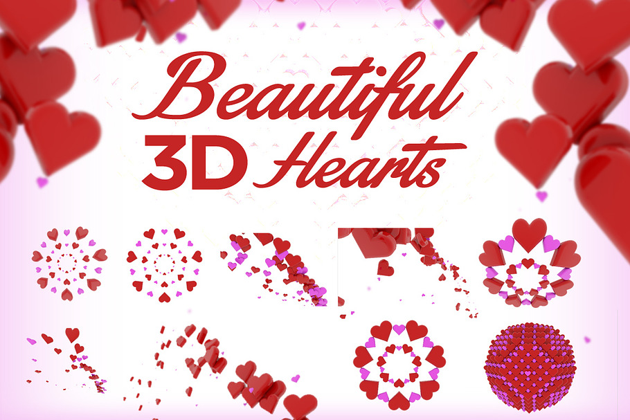 10 Beautiful 3D Hearts in Graphics - product preview 8