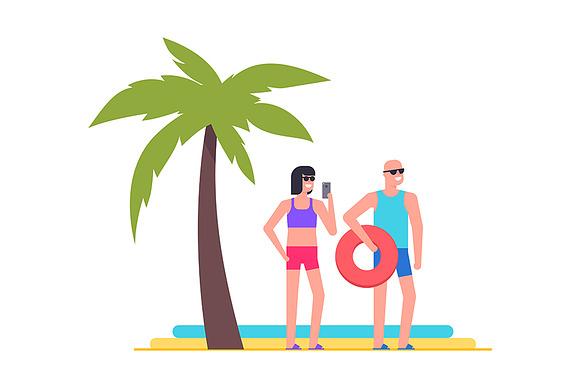 Men and women at the beach in Illustrations - product preview 1