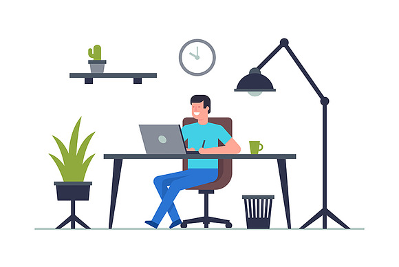 People working at his laptop in Illustrations - product preview 1